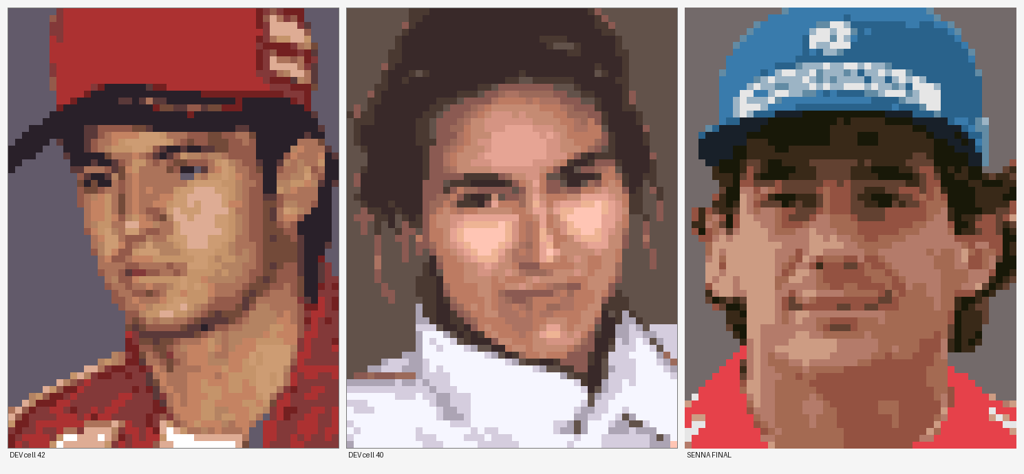 The finished Senna portrait shown beside the game's own driver portraits for comparison