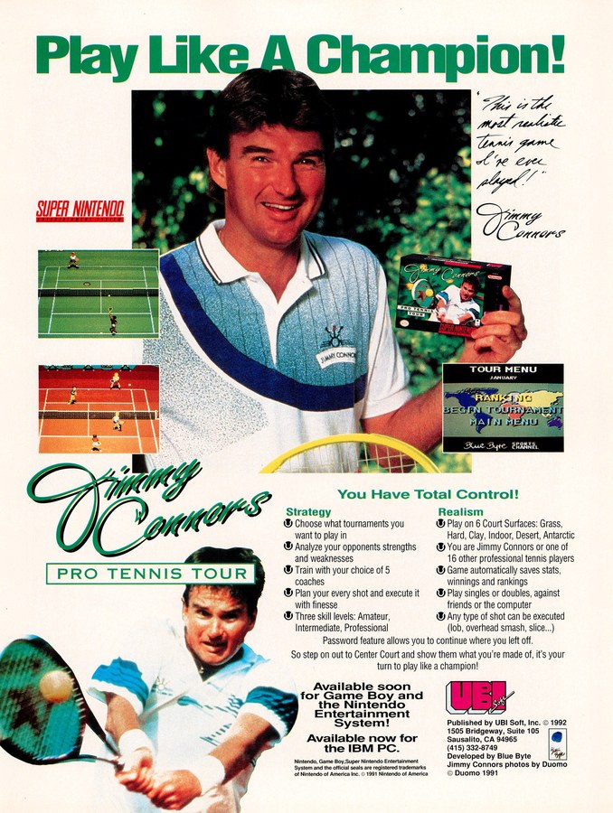 Promotional flyer for Jimmy Connors Pro Tennis Tour