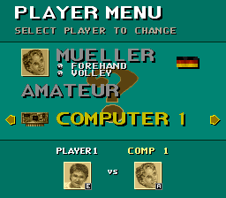 The original game's player menu showing the invented name MUELLER above a recognisable portrait